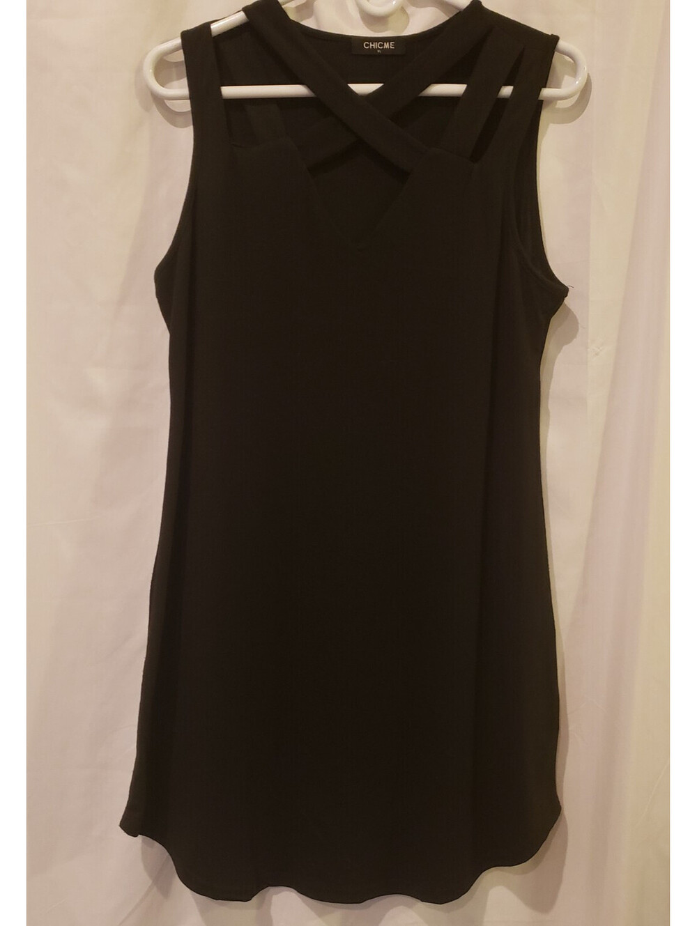 CHICME Womens XL Black Sleeveless Mini Dress Strappy Cutout Neckline Shift